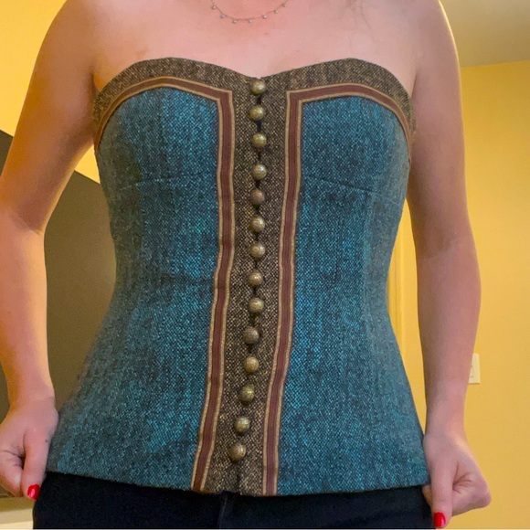 Rare Vintage Nanette Lepore Fall 2005 Runway Buttoned Bustier size 0 🤎🤍🩵 - Picture 9 of 11